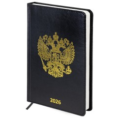 Ежедневник датированный 2026 А5 138х213 мм, BRAUBERG "State", под кожу, черный, 117415