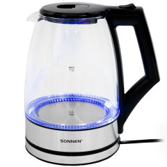 Чайник электрический SONNEN KT-1807, 1,8 л, 2200 Вт, термостойкое стекло, внутренняя подсветка синяя, нержавеющая сталь, 455140 - фото 11