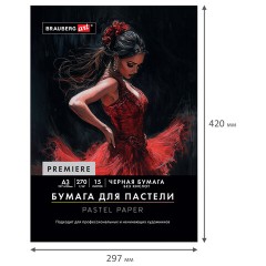 Бумага для пастели ФАКТУРНАЯ, А3, в папке, 15 листов, ЧЕРНАЯ, 270 г/м2, BRAUBERG ART, 117758 - фото 3