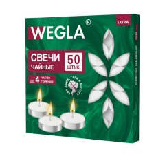 Свечи чайные литые в гильзе WEGLA (ВЕГЛА) EXTRA, до 4 часов горения, вес 10 грамм, КОМПЛЕКТ 50 штук, 702571 - фото 4