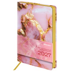 Ежедневник датированный 2027, А5, 138x213 мм, BRAUBERG "Vista", под кожу, гибкий, "Pink marble", 117983