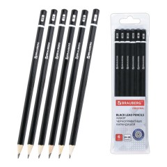 Карандаши чернографитные разной твердости НАБОР 6 штук, 2H-2B, BRAUBERG "Line", 180650