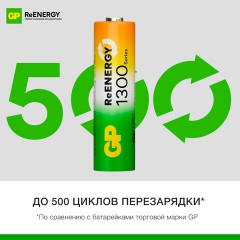 Батарейки аккумуляторные GP ReEnergy Ni-Mh пальчиковые КОМПЛЕКТ 2 шт., AA (HR6), 1300 mAh, 130AAHCRGY, 130AAHCRGY-2CRC - фото 7