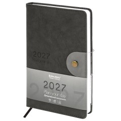 Ежедневник датированный 2027, А5, 138х213 мм, BRAUBERG "Solana", под кожу, кнопка, черный, 118218