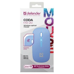 Мышь беспроводная DEFENDER Coda MB-261, 2.4 ГГц + BT, радужная подсветка, 3 кнопки + 1 колесо, 300 мАч, голубая, 52263 - фото 4