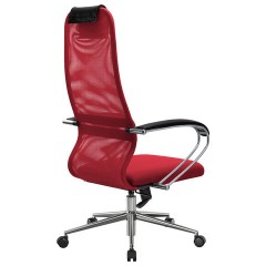 Кресло офисное МЕТТА "SU-B-8" хром, ткань-сетка, сиденье мягкое, красное - фото 9