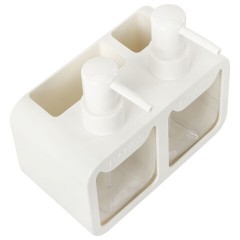 Дозатор DOUBLE для мыла/геля и моющего средства/шампуня, 2х350 мл, органайзер для губок и щеток, БЕЛЫЙ, 10х18х17 см, LAIMA HOME, 700044 - фото 4