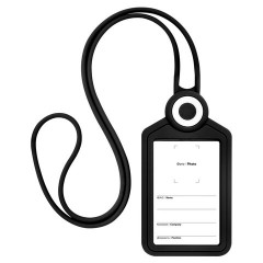 Бейдж вертикальный для пропуска и ID-карт, СИЛИКОНОВЫЙ, 85х54 мм, шнурок 42 см, черный, BRAUBERG, 238904 - фото 3