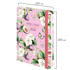 Ежедневник датированный 2026 с резинкой 145х203 мм, А5, BRAUBERG, твердый, фольга, "Инжир", 117337 - фото 2