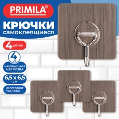 Крючки самоклеящиеся бесследное удаление 6,5х6,5 см, КОМПЛЕКТ 4 шт., пластик + металл, под дерево, PRIMILA (ПРИМИЛА), 702377 - фото 4