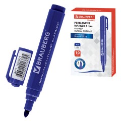 Маркер перманентный BRAUBERG "Classic", СИНИЙ, круглый наконечник, 3 мм, с клипом, 150301