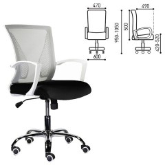 Кресло BRABIX "Wings MG-306", пластик белый, хром, сетка, серое/черное, 532010 - фото 2