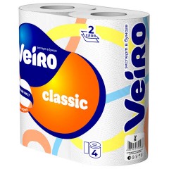 Бумага туалетная бытовая, спайка 4 шт., 2-слойная (4х15 м), VEIRO Classic (Вейро), белая, 5с24 - фото 2