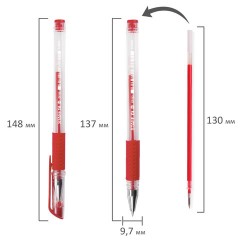 Ручка гелевая с грипом STAFF "EVERYDAY" GP-193, КРАСНАЯ, корпус прозрачный, узел 0,5 мм, линия письма 0,35 мм, 141824 - фото 7