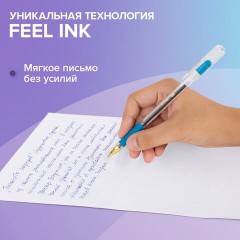 Ручки шариковые с грипом BRAUBERG "X-ONE", НАБОР 10 ШТУК, СИНИЕ, корпус прозрачный, узел 0,5 мм, линия письма 0,35 мм, 143990 - фото 12