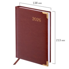 Ежедневник датированный 2026, А5, 138x213 мм, BRAUBERG "Senator", под кожу, коричневый, 117090 - фото 2