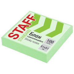 Блок самоклеящийся (стикеры) STAFF STANDARD, ПАСТЕЛЬНЫЙ 51х51 мм, зеленый, 100 листов, 116579