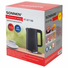 Чайник электрический с двойными стенками SONNEN KT-8718B, 1,7 л, 2200 Вт, графитовый, 454686 Чайник электрический с двойными стенками SONNEN KT-8718B, 1,7 л, 2200 Вт, графитовый, 454686 - фото 2