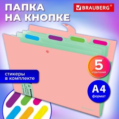 Папка-органайзер на кнопке 5 отделений, BRAUBERG "Extra", А4, персиковая с мятным, 274097 - фото 10