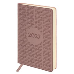 Ежедневник датированный 2027, А5, 138х213 мм, BRAUBERG "Aura", под кожу, гибкий, розовый, 117942