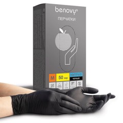 Перчатки нитриловые смотровые 50 пар (100 шт.), размер M, черные BENOVY "Nitrile Chlorinated", ЧЗ, М - фото 3