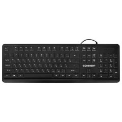 Клавиатура проводная USB, 104 плоские клавиши, LED-подсветка, SONNEN K308, черная, 513947 - фото 2