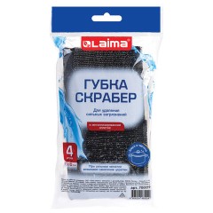 Губка-скрабер 11х10х1,5 см, поролон + металлическая оплетка, КОМПЛЕКТ 4 штуки, посуда, уборка, LAIMA, 700059 - фото 8