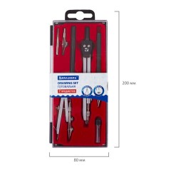 Готовальня BRAUBERG "Architect", 7 предметов: циркуль + кронциркуль с рейсфедором, рейсфедер + держатель, 2 вставки, грифель, 210346 - фото 11