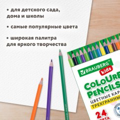 Карандаши цветные BRAUBERG KIDS NEW, 24 цвета, трехгранные, грифель 3 мм, 182002 - фото 12