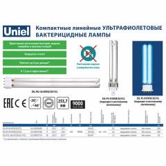 Лампа БАКТЕРИЦИДНАЯ ультрафиолетовая UNIEL ESL-PL-9/UVCB, 9 Вт, 2G7 - фото 3