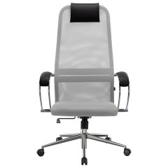 Кресло офисное МЕТТА "SU-B-8" хром, ткань-сетка, сиденье мягкое, светло-серое - фото 6