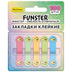 Закладки клейкие Z-сложения FUNSTER (ФАНСТЕР) "Авокадо", 45х12 мм, 100 шт., (5 цветов х 20 листов), в диспенсере, 116696