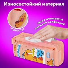 Пенал ЮНЛАНДИЯ ЮНИОР, 2 отделения, с ручкой, полиэстер, "Capybara", 21х8х6 см, 273814 - фото 9