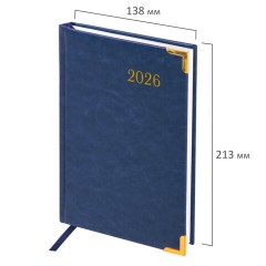 Ежедневник датированный 2026, А5, 138x213 мм, BRAUBERG "Senator", под кожу, синий, 117091 - фото 2
