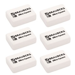 Ластики BRAUBERG "Ultra Square" 6 шт., размер ластика 29х18х8 мм, белые, натуральный каучук, 229603 - фото 2