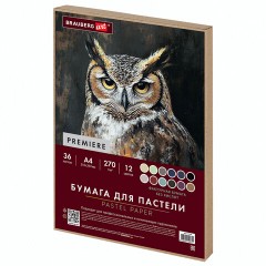 Бумага для пастели ФАКТУРНАЯ, А4, в коробке, 36 листов, 12 цветов, 270 г/м2, BRAUBERG ART, 117759