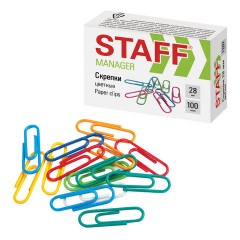 Скрепки STAFF "Manager", 28 мм, цветные, 100 шт., в картонной коробке, 226821 - фото 2