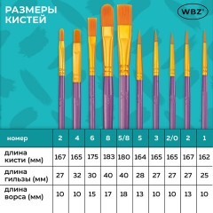 Кисти набор 10 шт., синтетика, фиолетовые, № 2/0-8 (Круглые; Овальные; Плоские; Лайнеры), WBZ (ВБЗ), 201086 - фото 24