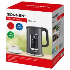 Чайник с терморегулятором и дисплеем, ДВОЙНЫЕ СТЕНКИ, SONNEN KT-8723G, 1,7 л, 2200 Вт, серый, 454690 Чайник с терморегулятором и дисплеем, ДВОЙНЫЕ СТЕНКИ, SONNEN KT-8723G, 1,7 л, 2200 Вт, серый, 454690 - фото 2