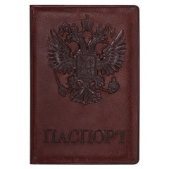 Обложка для паспорта STAFF, полиуретан под кожу, "ГЕРБ", коричневая, 237604 - фото 3