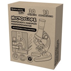 Микроскоп с подсветкой, 30 предметов, в т.ч. набор из 12 микропрепаратов в подарок, увеличение 100х, 400х, 1200х, BRAUBERG KIDS, 391400 - фото 13