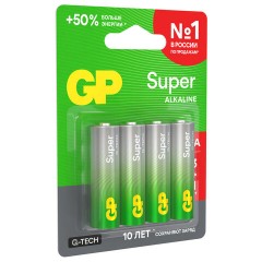 Батарейки КОМПЛЕКТ 4 шт., GP Super G-Tech, AA (LR6,15А), алкалиновые, пальчиковые, ПРОМО 3+1, 15A3/1-2CR4 - фото 5