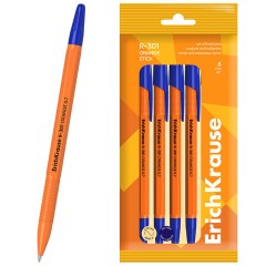 Ручки шариковые ERICH KRAUSE R-301 "Stick Orange", СИНИЕ, набор 8 штук, 0,7 мм, 56614
