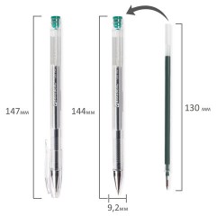 Ручка гелевая BRAUBERG "Jet", ЗЕЛЕНАЯ, корпус прозрачный, узел 0,5 мм, линия письма 0,35 мм, 141021 - фото 8