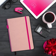 Блокнот А5 135x212 мм BRAUBERG "Edge", под кожу, резинка, держатель, 80 л., клетка, розовый, 117148 - фото 6