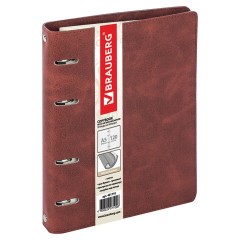 Тетрадь на кольцах А5 (180х220 мм), 120 листов, под кожу, клетка, BRAUBERG "Main", коричневый, 401710 - фото 11