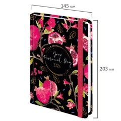 Ежедневник датированный 2026 с резинкой 145х203 мм, А5, BRAUBERG, твердый, фольга, "Гранаты", 117333 - фото 2