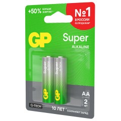 Батарейки КОМПЛЕКТ 2 шт., GP Super G-Tech, AA (LR6, 15А), алкалиновые, пальчиковые, блистер, 15A-2CR2 - фото 6