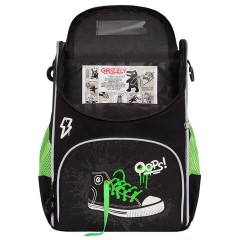Ранец GRIZZLY анатомическая спинка, с мешком для обуви, для мальчиков, "SNEAKER", черный, 33х25х13 см, RAm-585-8/1 Ранец GRIZZLY анатомическая спинка, с мешком для обуви, для мальчиков, "SNEAKER", черный, 33х25х13 см, RAm-585-8/1 - фото 4
