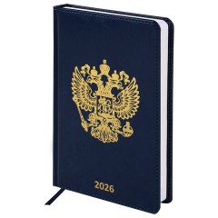 Ежедневник датированный 2026 А5 138х213 мм, BRAUBERG "State", под кожу, синий, 117416